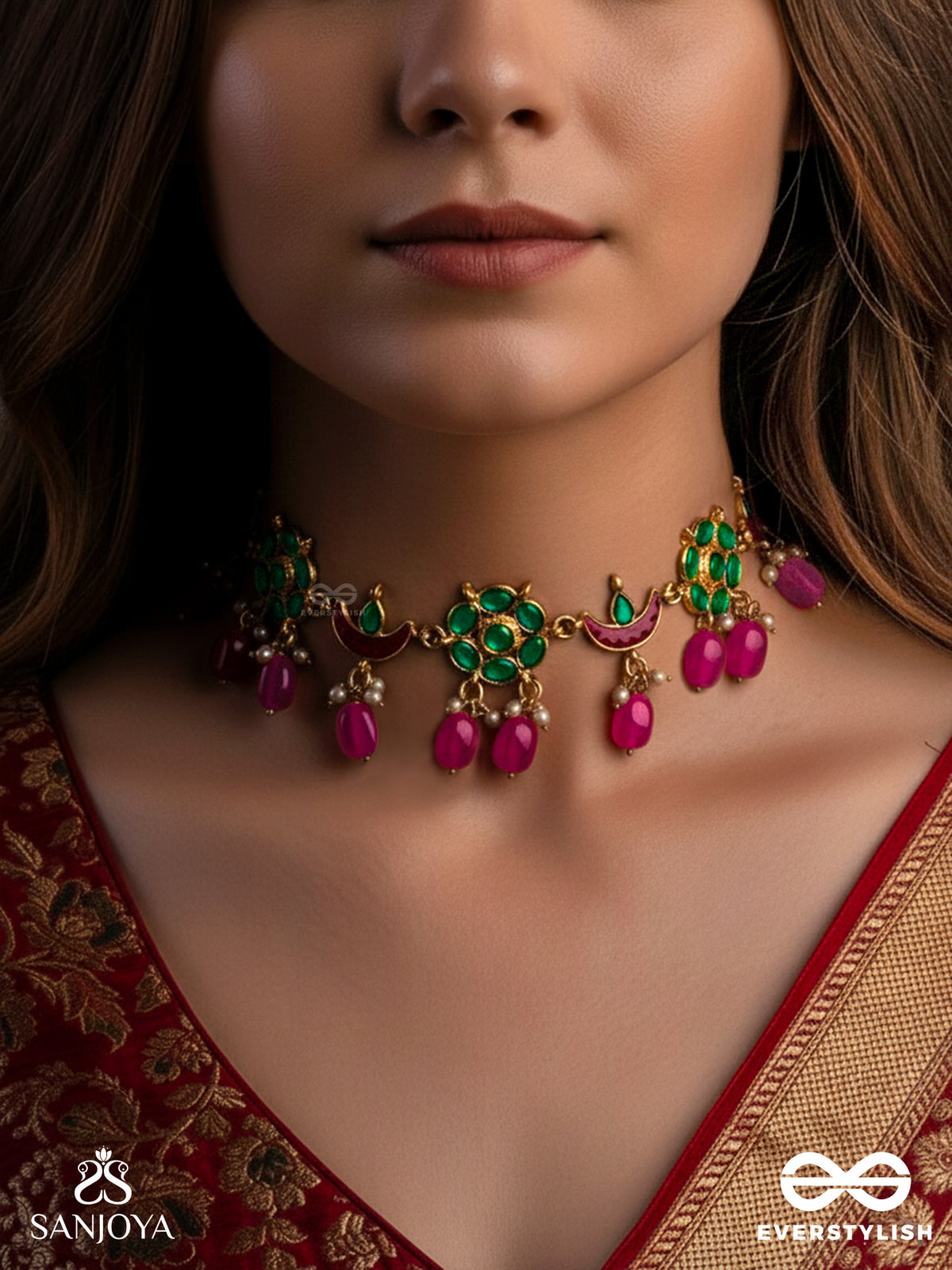 Anuraga - Love's Embrace - Heritage-Inspired Kundan Polki Choker With Dainty Beaded Drops