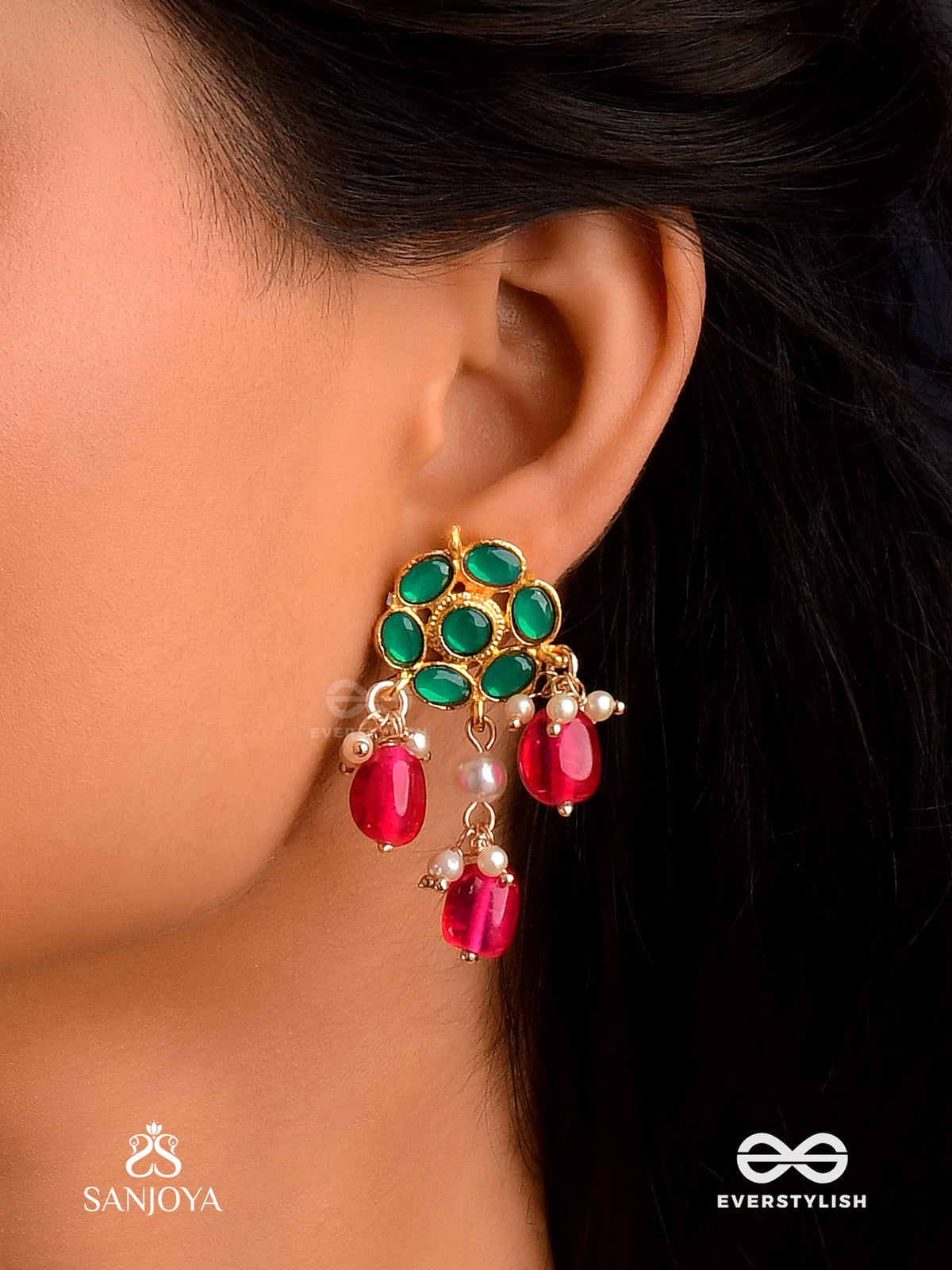 Anuraga - Love's Embrace - Heritage-Inspired Kundan Polki Earrings With Dainty Beaded Drops