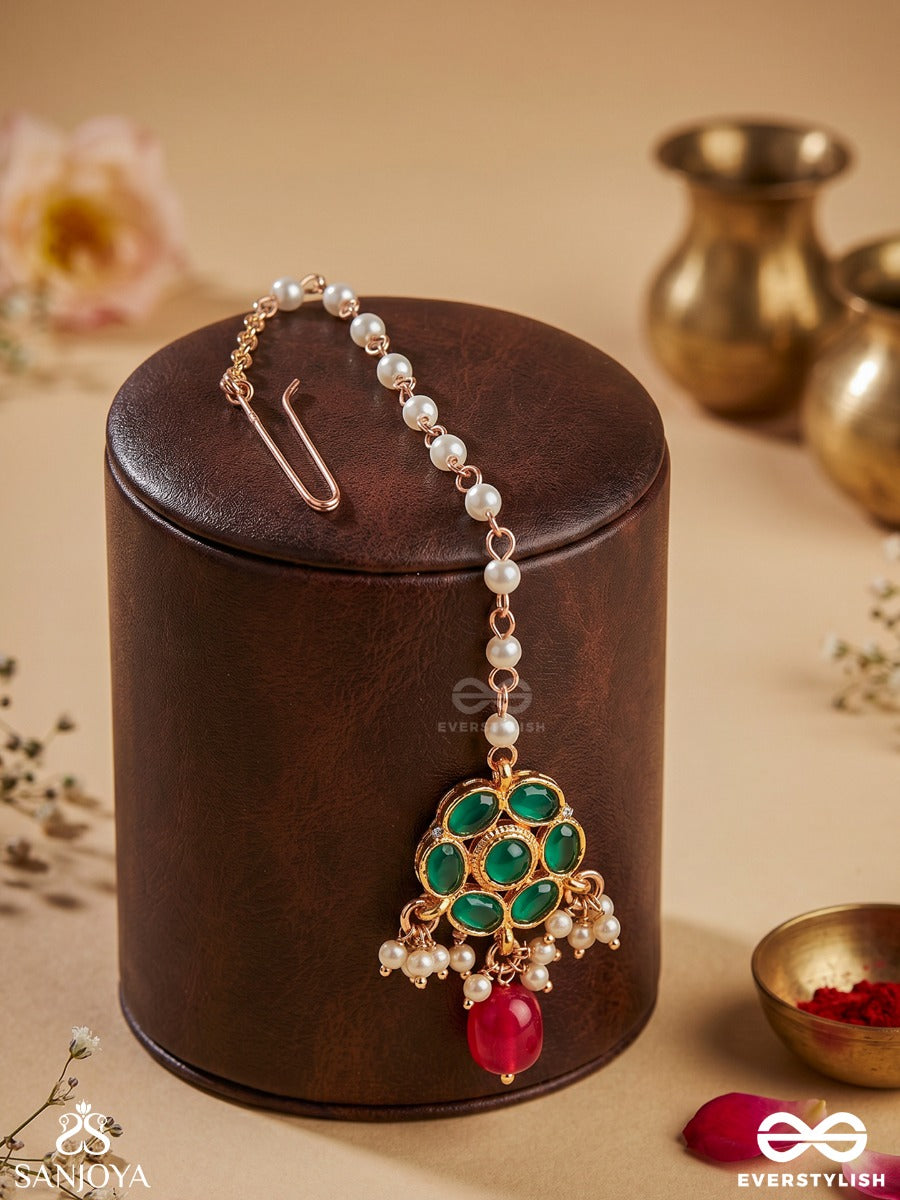Anuraga - Love's Embrace - Heritage-Inspired Kundan Polki Maangtika With Dainty Beaded Drops