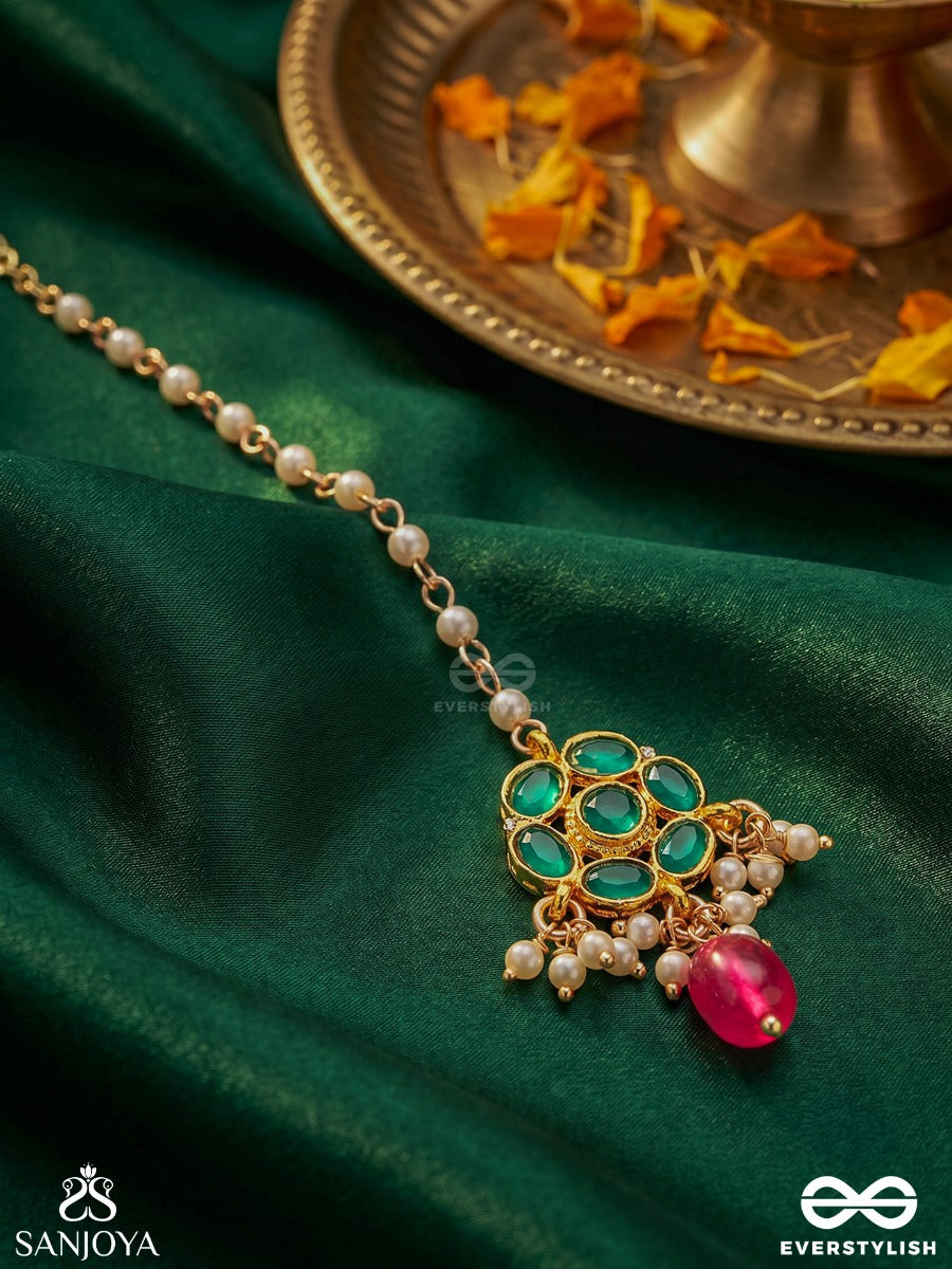 Anuraga - Love's Embrace - Heritage-Inspired Kundan Polki Maangtika With Dainty Beaded Drops