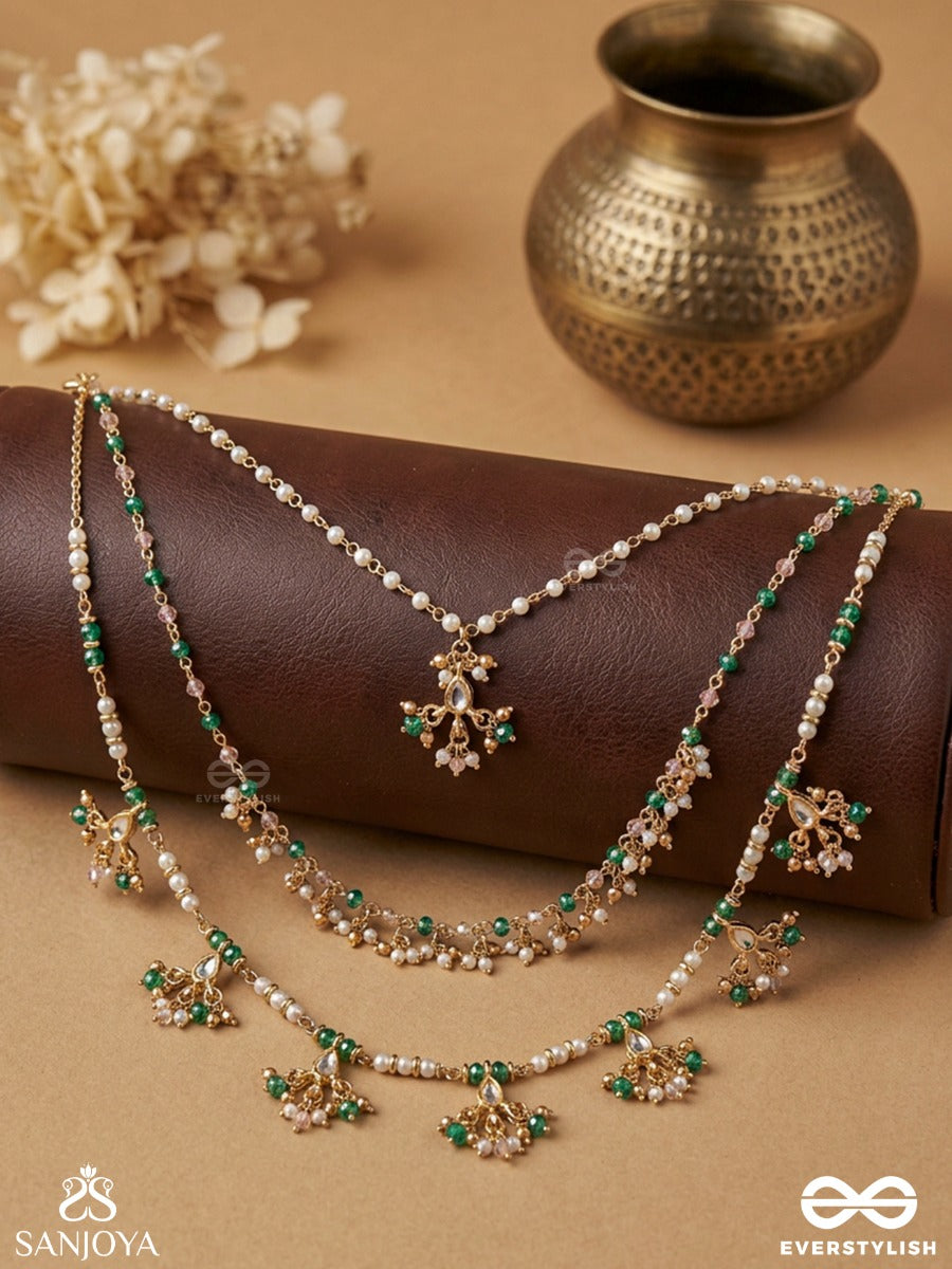 Varshalekha - Rainfall Strokes - Royal Heritage Multi-Strand Kundan Necklace With Pearl Strings And Polki Drops