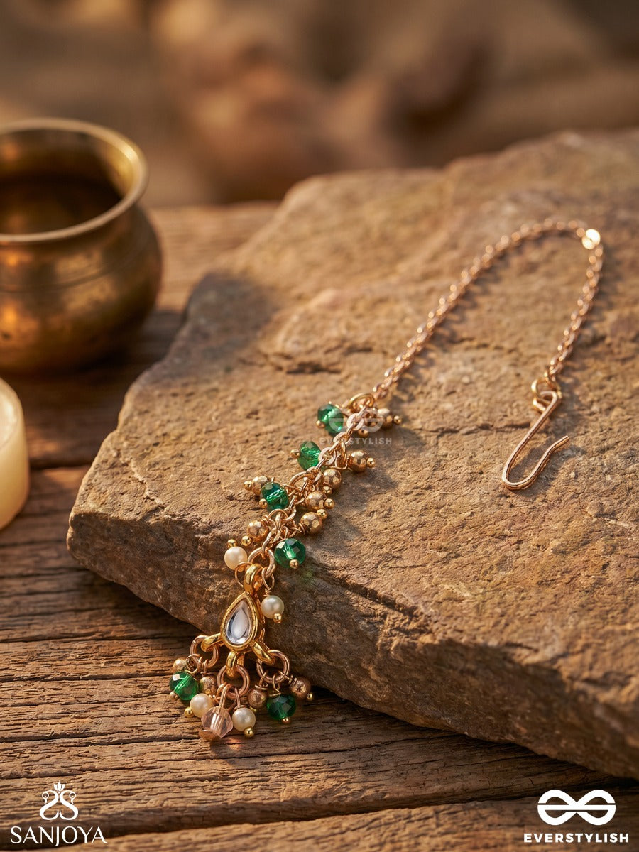 Varshalekha - Rainfall Strokes - Royal Heritage Multi-Strand Kundan Maangtika With Pearl Strings And Polki Drops