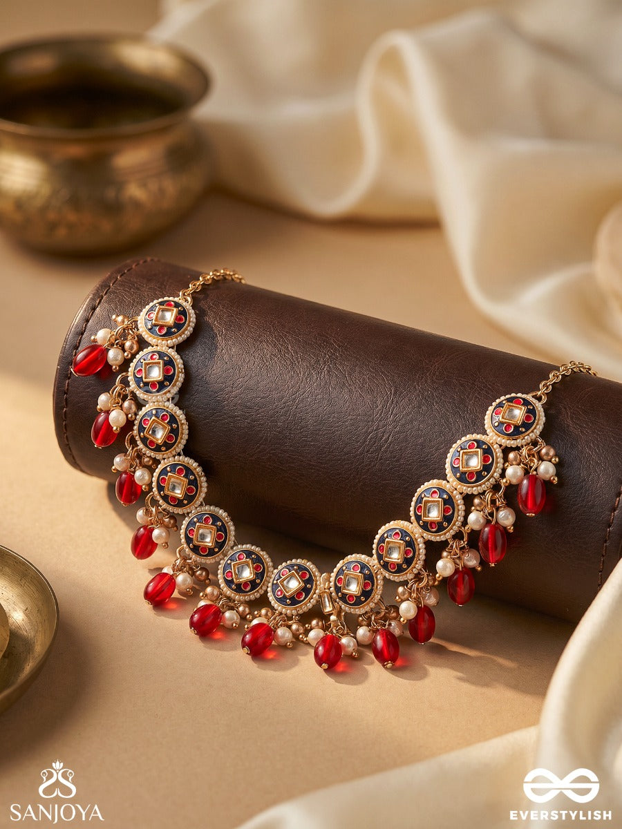 Rudraraga - Melody Of Red - Intricate Kundan Choker With Ruby Beads And Golden Details