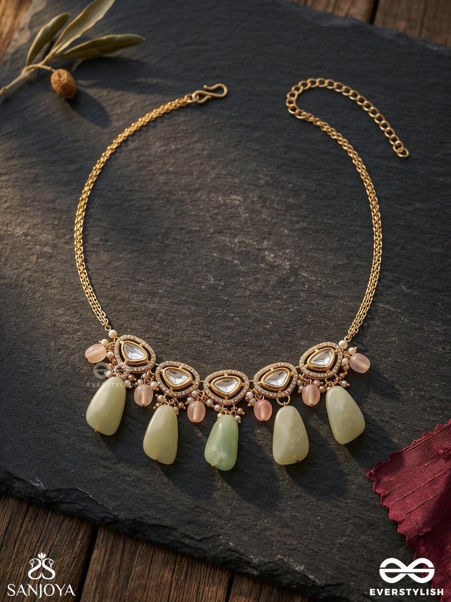Shitala - Cooling Grace - Classic Green Kundan Polki Choker With Golden Details And Soft Gem Accents