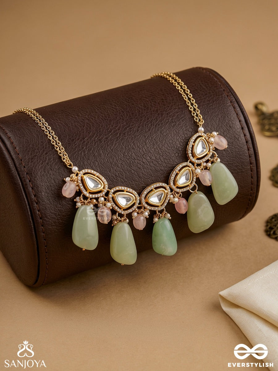 Shitala - Cooling Grace - Classic Green Kundan Polki Choker With Golden Details And Soft Gem Accents