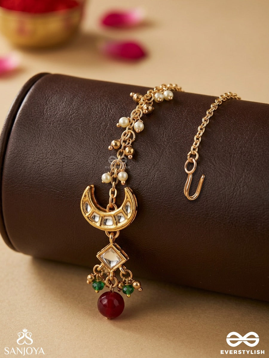 Induraga - Melody Of The Moon - Royal Kundan Maangtika With Crescent Motifs And Ruby Drops