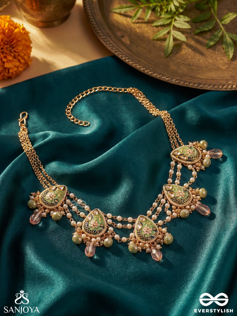 Madhurima - Sweet Elegance - Handcrafted Heritage Kundan Choker With Golden Polki And Gem Drops