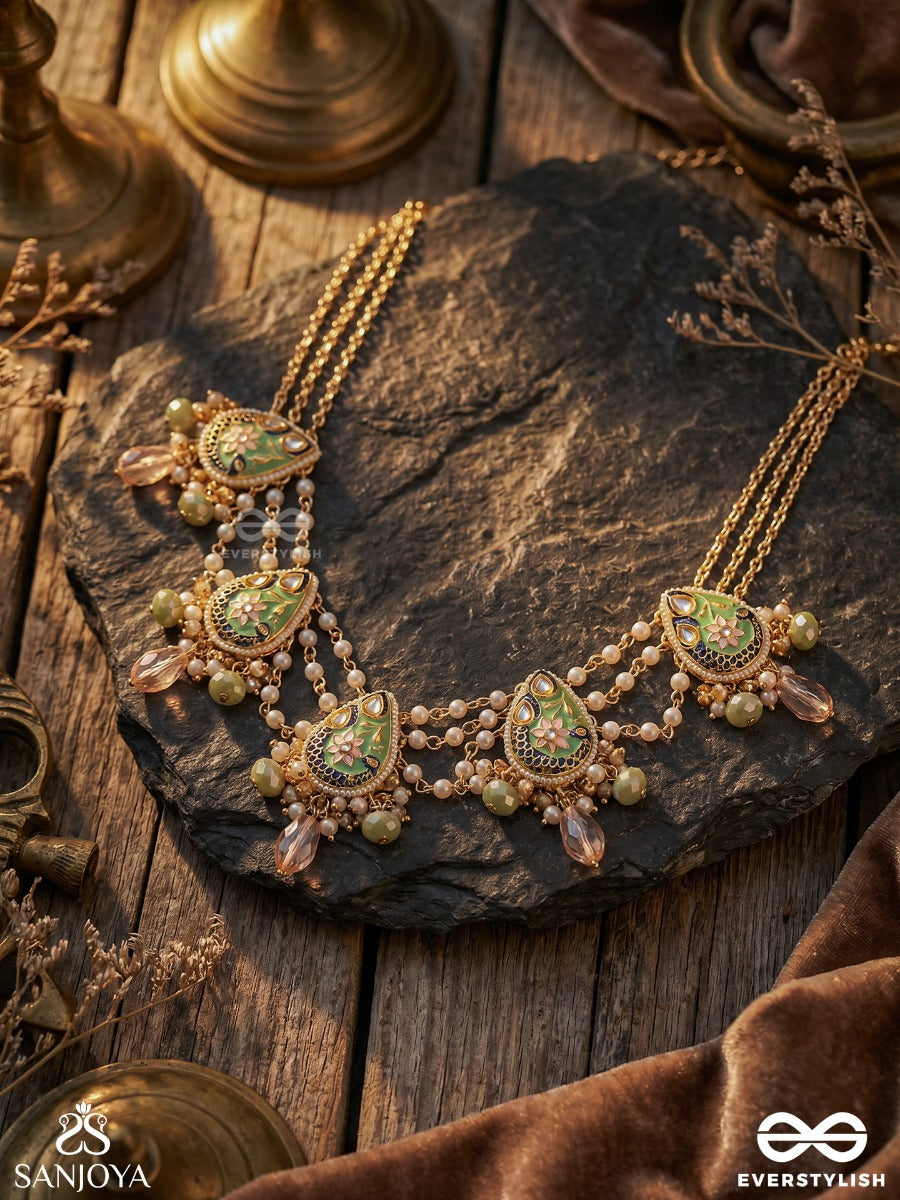 Madhurima - Sweet Elegance - Handcrafted Heritage Kundan Choker With Golden Polki And Gem Drops