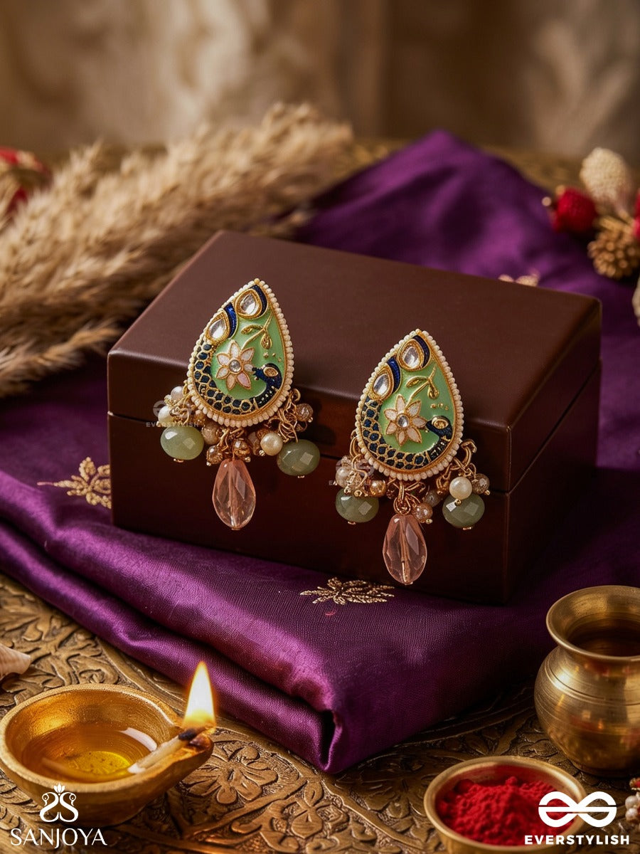 Madhurima - Sweet Elegance - Handcrafted Heritage Kundan Earrings With Golden Polki And Gem Drops