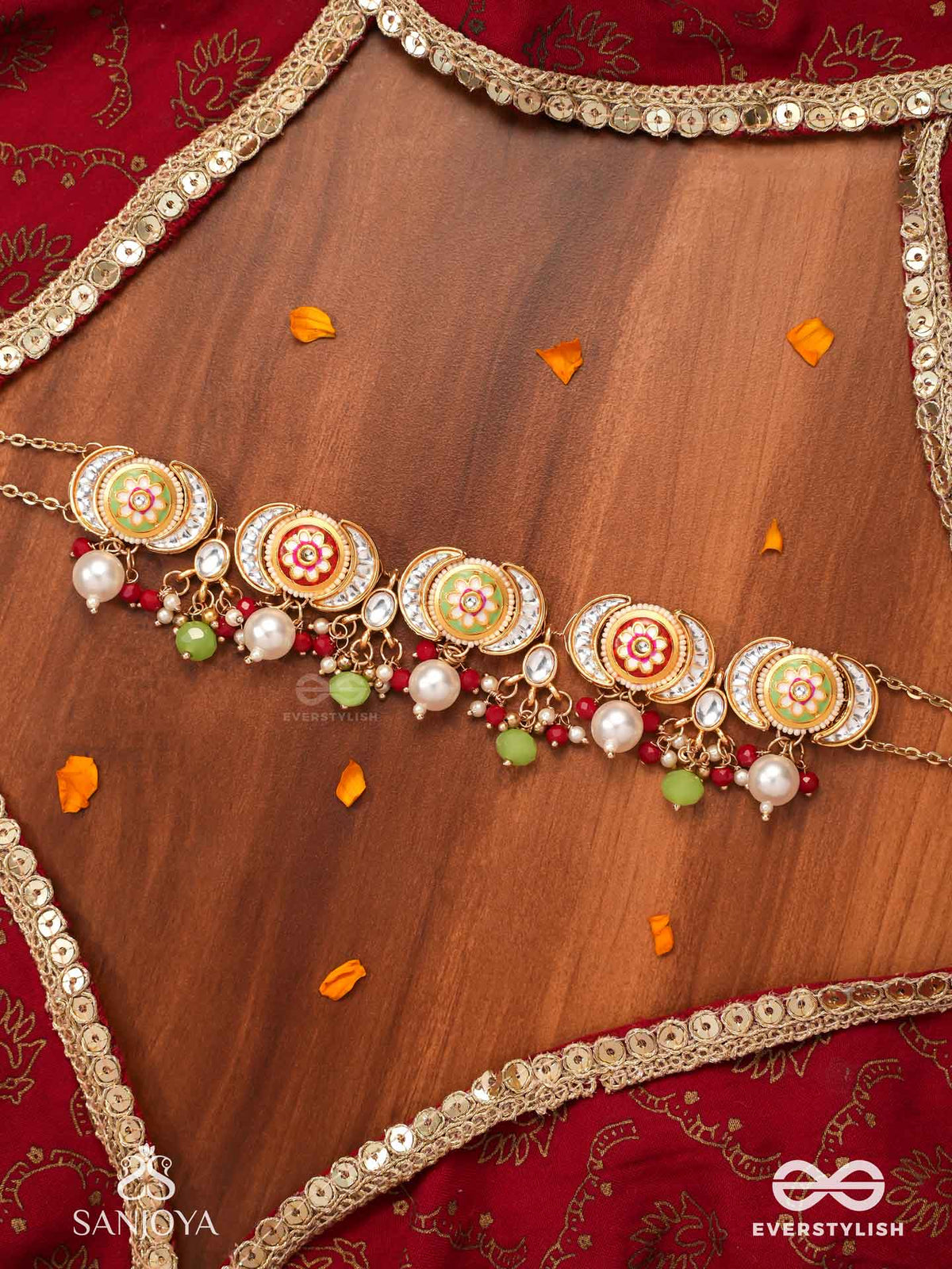 Suvarnachandra - Golden Moon - Royal Kundan Choker With Ornate Crescent Designs And Gem Embellishments