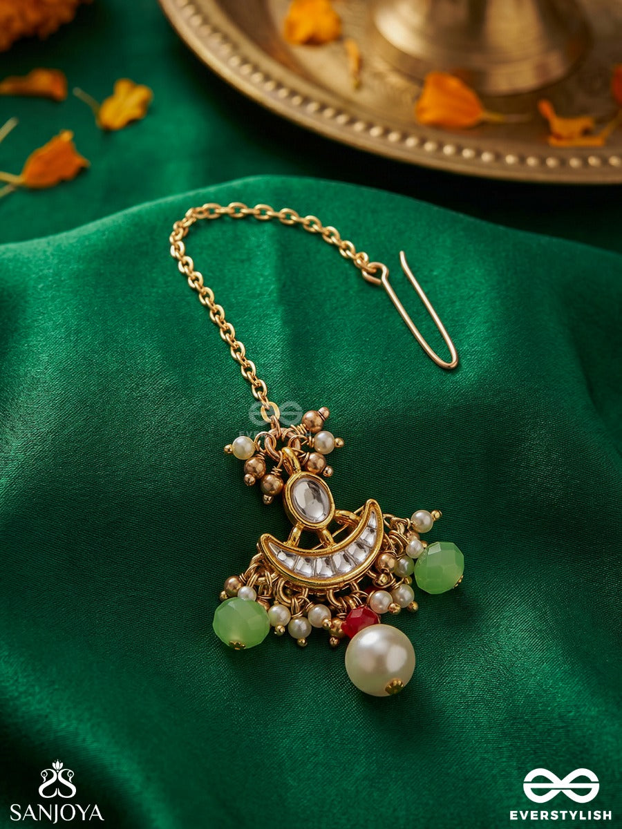 Suvarnachandra - Golden Moon - Royal Kundan Maangtika With Ornate Crescent Designs And Gem Embellishments