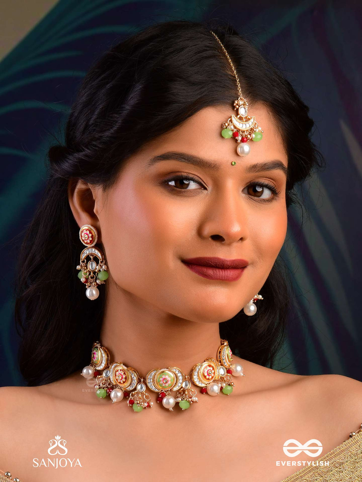 Suvarnachandra - Golden Moon - Royal Kundan Maangtika With Ornate Crescent Designs And Gem Embellishments
