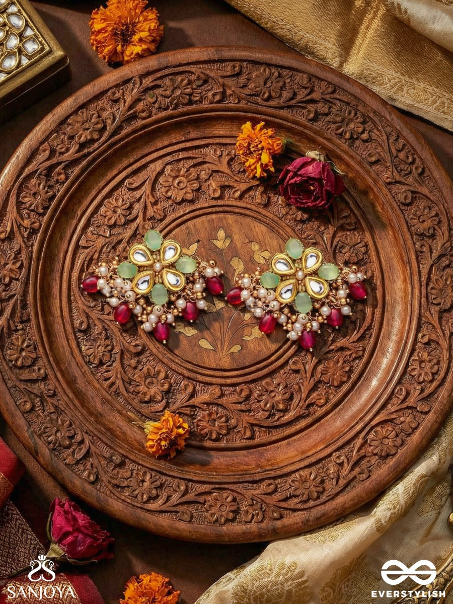 Manipushpa - Jewelled Flower - Elegant Earrings With Polki Petals And Pearl Accents