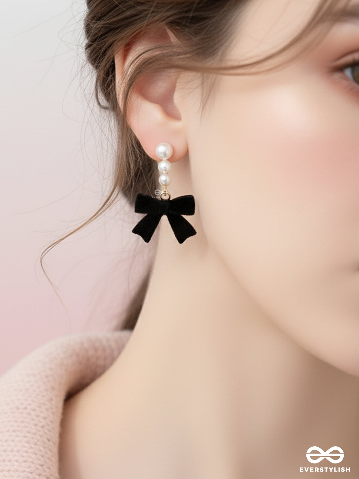 Midnight Bow - Chic Black Bow With Pearl Accents