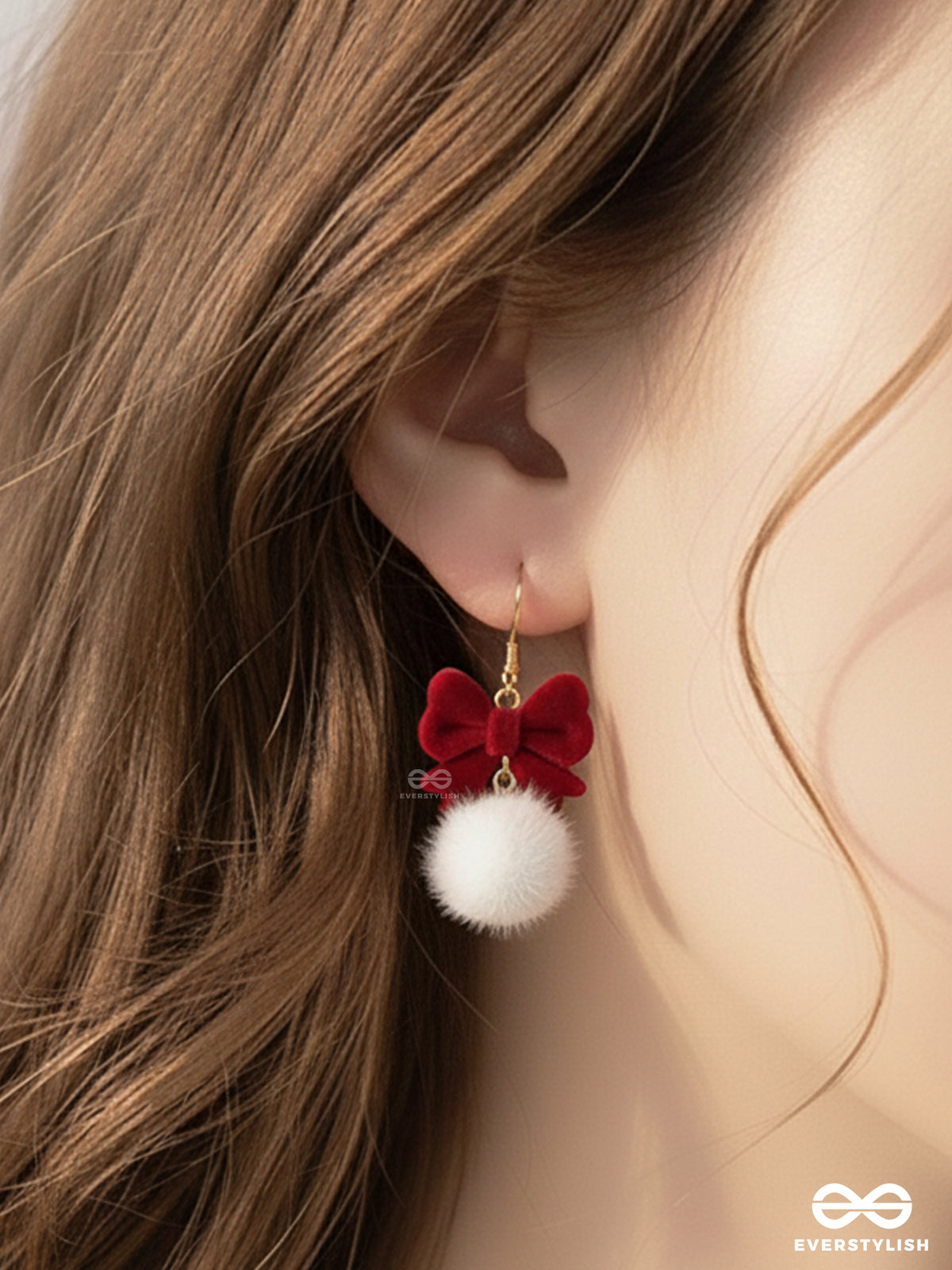 Velvet Fluff- Sweet Bow & Pom Statement Earrings