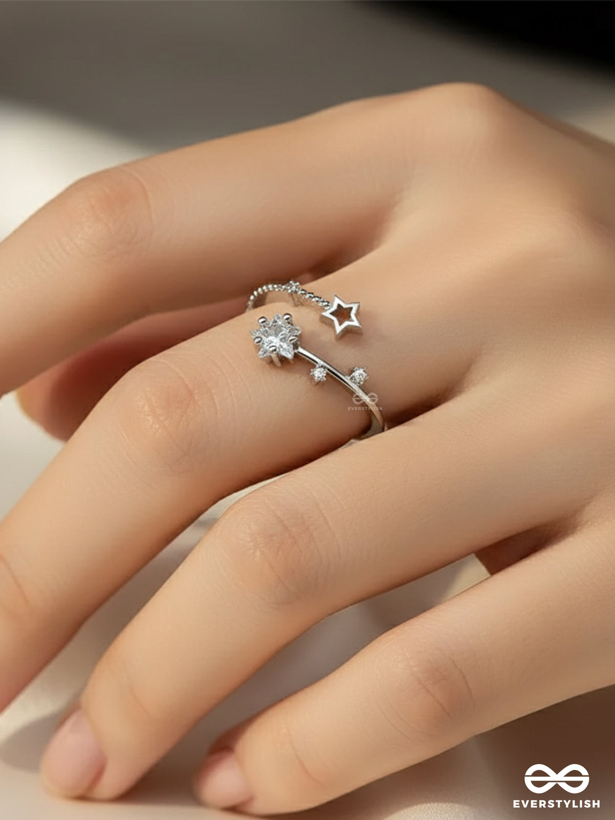 Stardust Wish - Dreamy Star And Flower Adjustable Ring