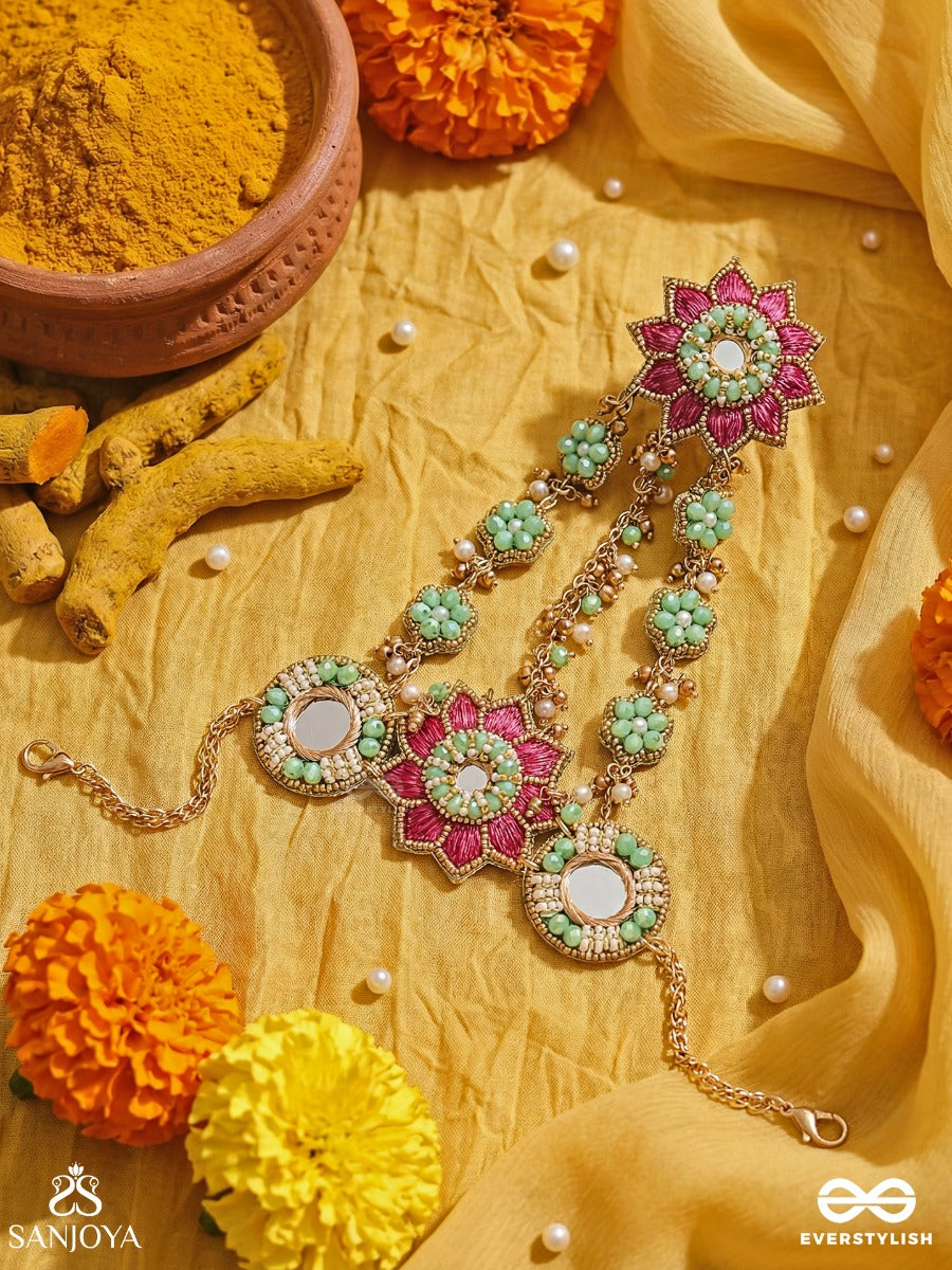 Vasukusuma - Treasured Bloom - Bridal Hand Harness With Ornamental Flower Panels