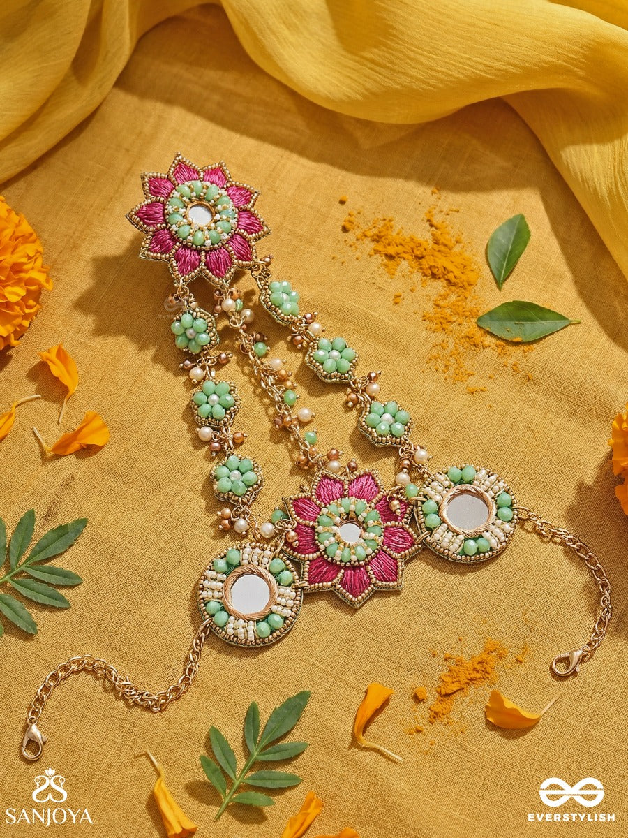 Vasukusuma - Treasured Bloom - Bridal Hand Harness With Ornamental Flower Panels