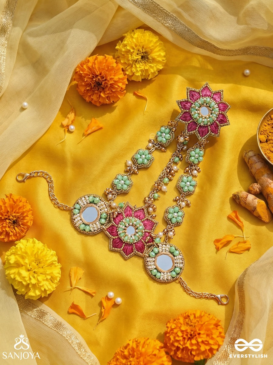 Vasukusuma - Treasured Bloom - Bridal Hand Harness With Ornamental Flower Panels