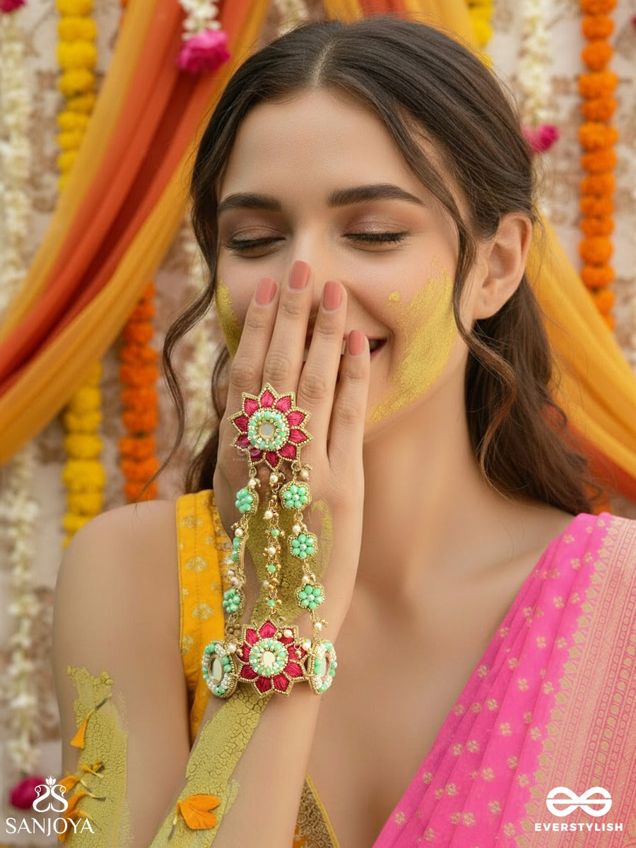 Vasukusuma - Treasured Bloom - Bridal Hand Harness With Ornamental Flower Panels