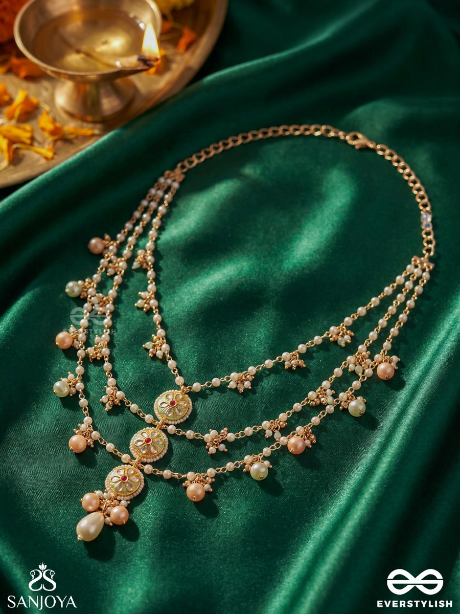 Tanvika - Delicate Beauty- Delicate Enamelled Multi-Chain Neckpiece With Pearls And Beads
