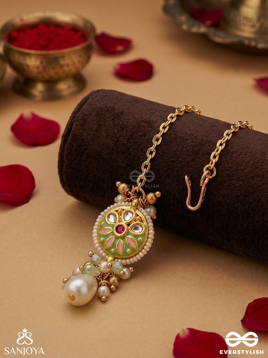 Tanvika - Delicate Beauty- Delicate Enamelled Maangtika With Pearls And Beads