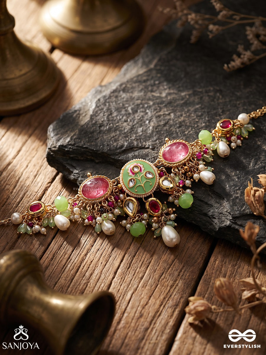 Karunya - Graceful Aura- Intricate Kundan Enamelled Neckpiece With Pearls, Beads And Gemstones