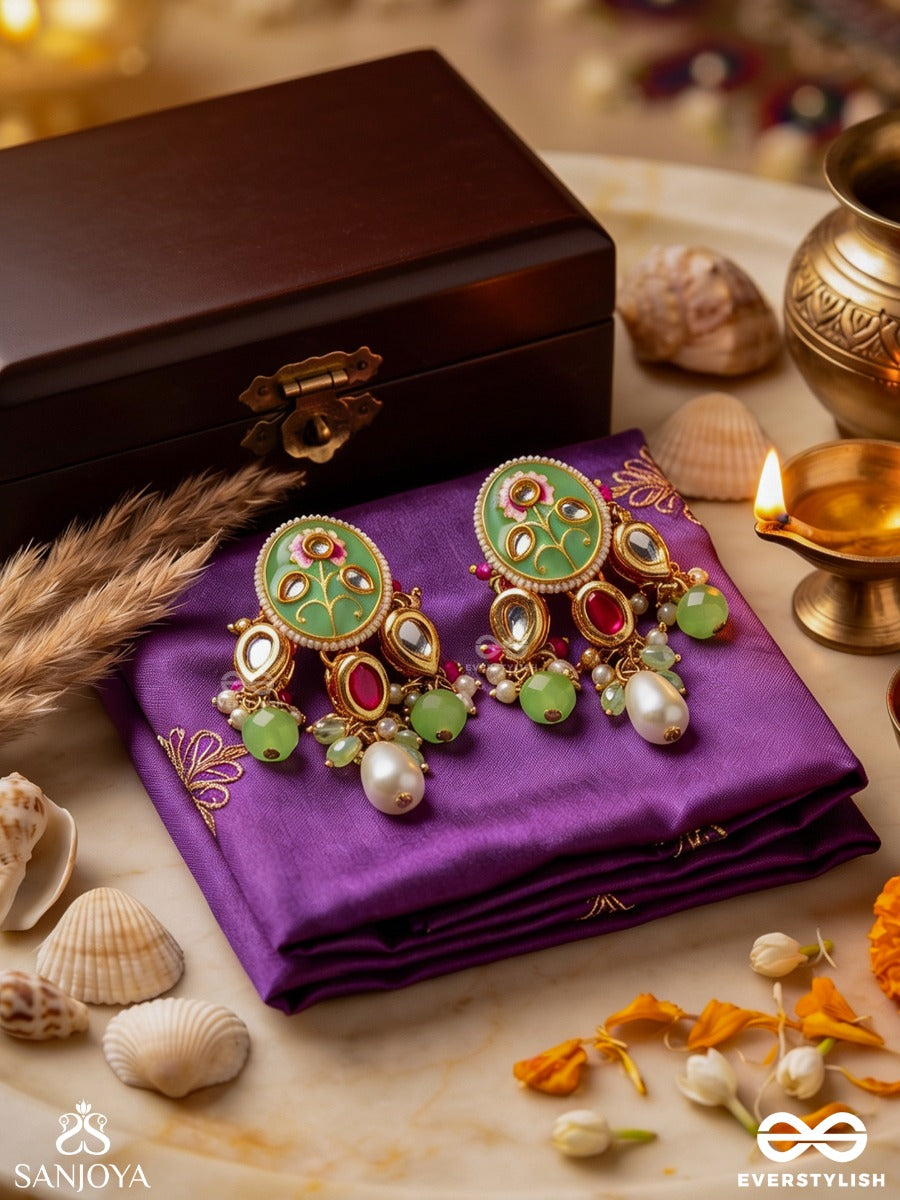 Karunya - Graceful Aura- Intricate Kundan Earrings With Pearls, Beads And Gemstones