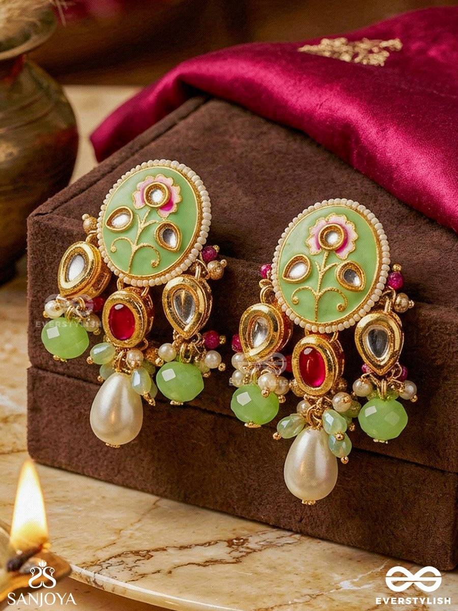 Karunya - Graceful Aura- Intricate Kundan Earrings With Pearls, Beads And Gemstones