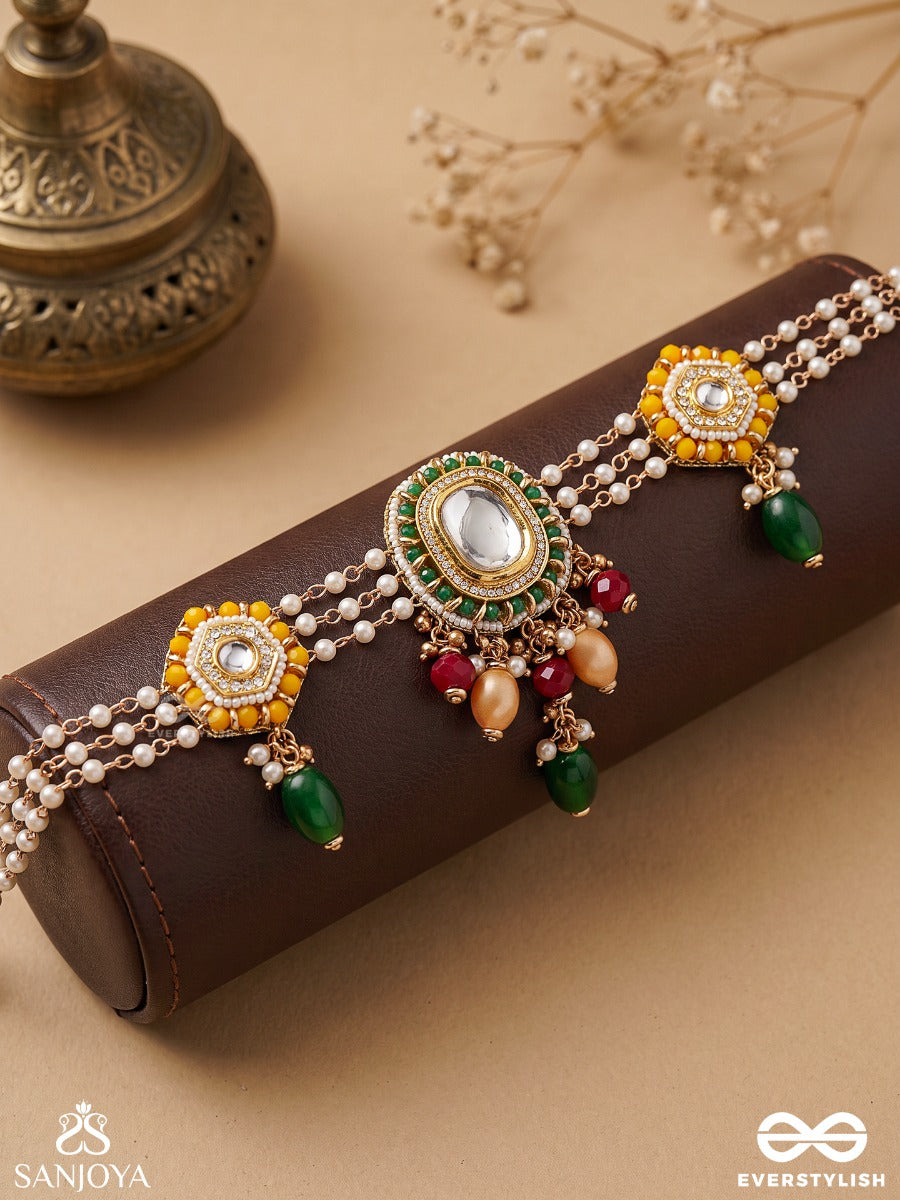 Kanakshobha - Golden Grace- Traditional Kundan Neckpiece With Beads And Pearls