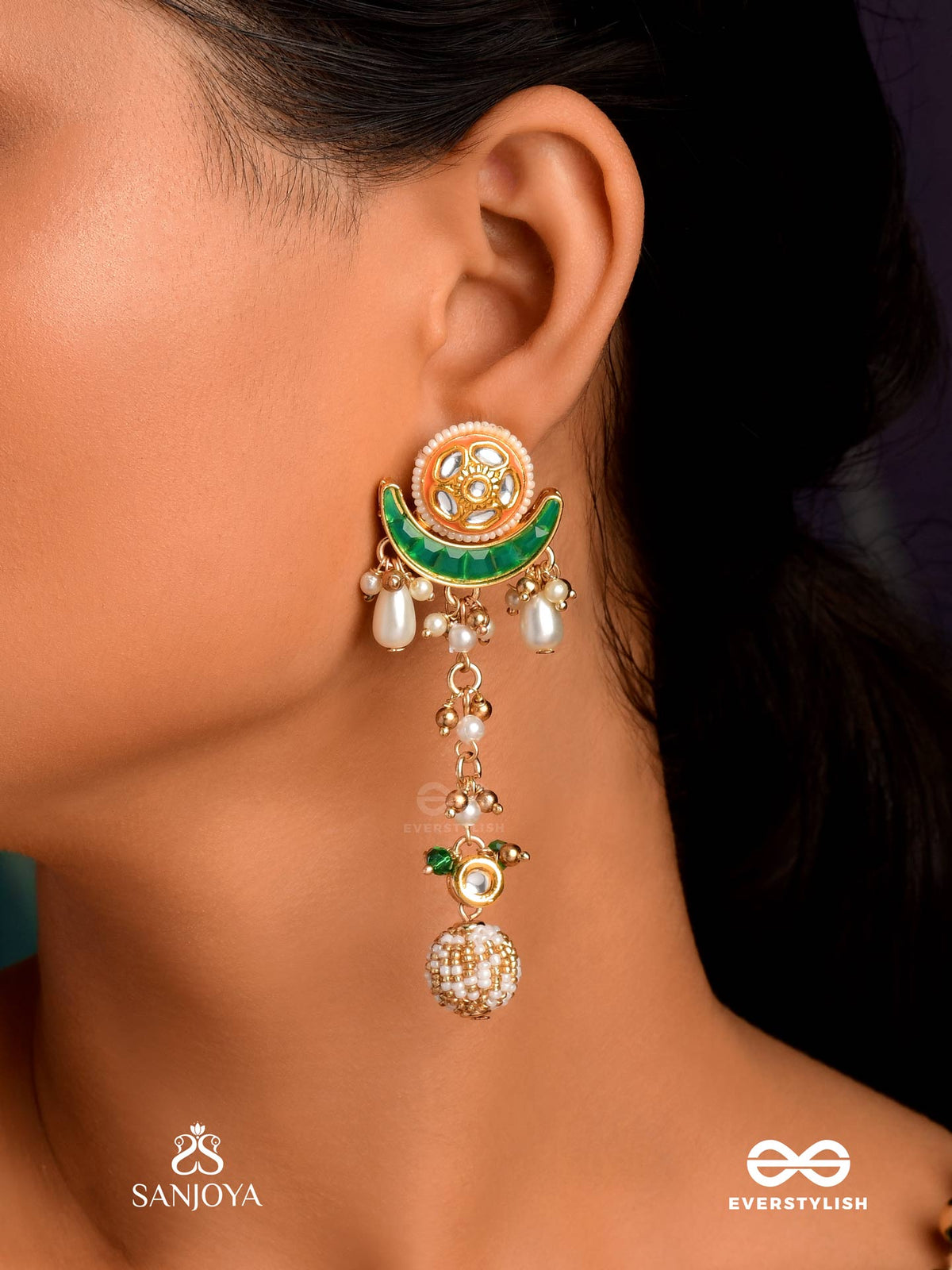Somalekha - Moon's Trace- Modern Yet Traditional Kundan Earrings With Lustrous Pearls And Beads