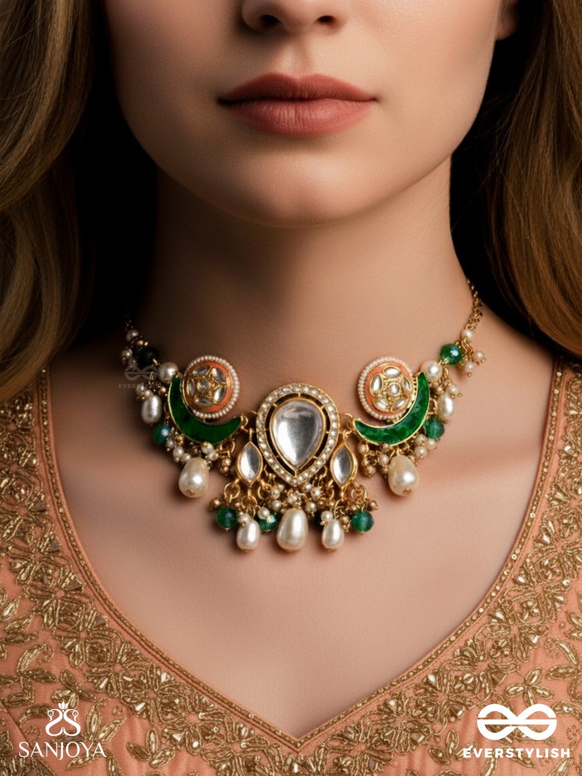 Somalekha - Moon's Trace- Modern Yet Traditional Kundan Neckpiece With Lustrous Pearls And Beads