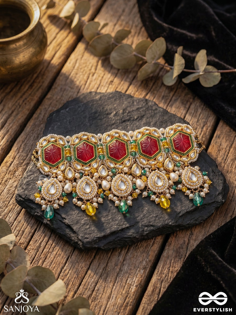Suryaprabha - Sun's Aura- Luxe Heritage Kundan Choker With Pearls, Beads And Gemstones