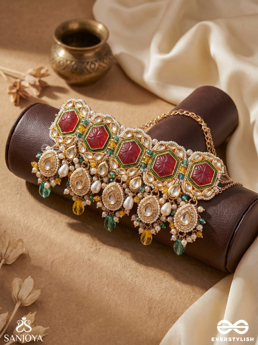 Suryaprabha - Sun's Aura- Luxe Heritage Kundan Choker With Pearls, Beads And Gemstones