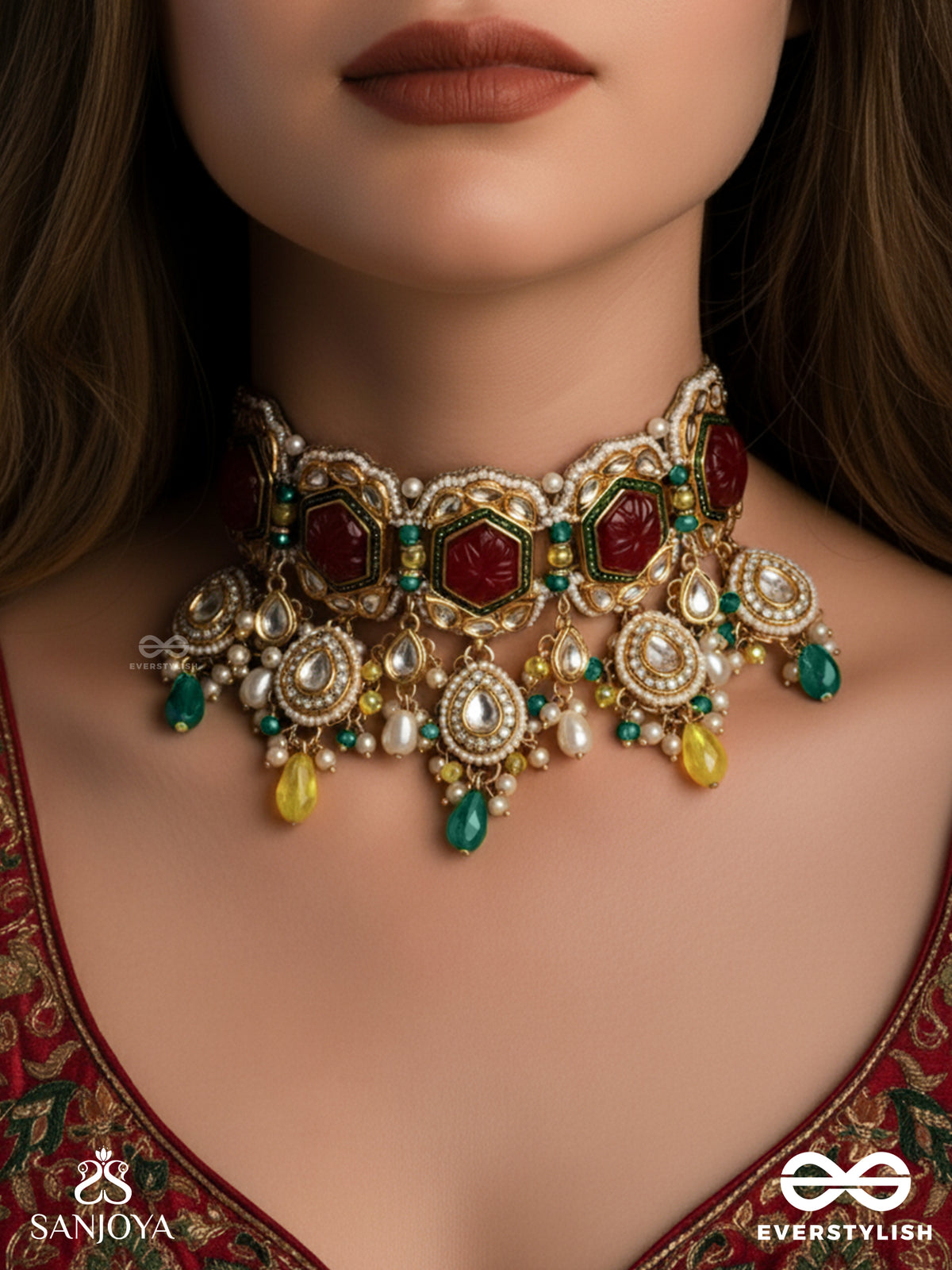 Suryaprabha - Sun's Aura- Luxe Heritage Kundan Choker With Pearls, Beads And Gemstones