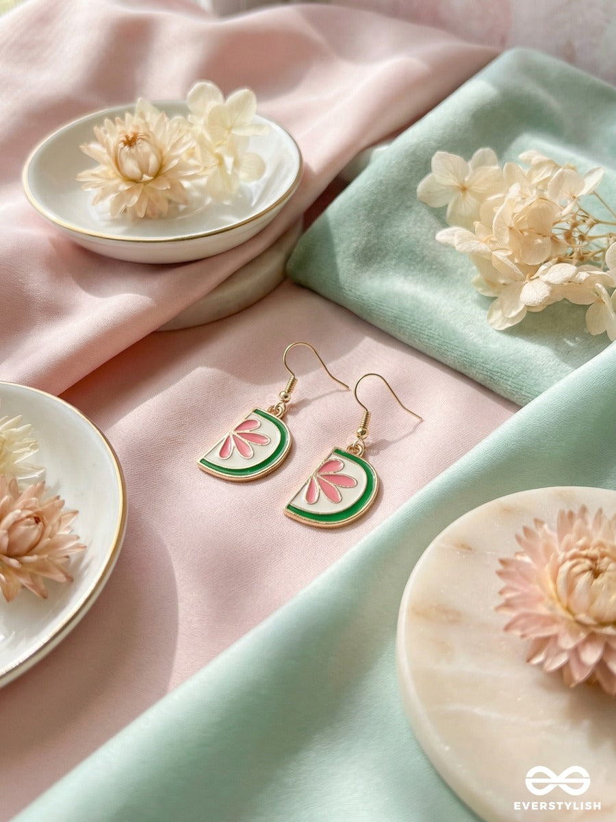 Tropical Twist - Green And Pink Enamel Earrings
