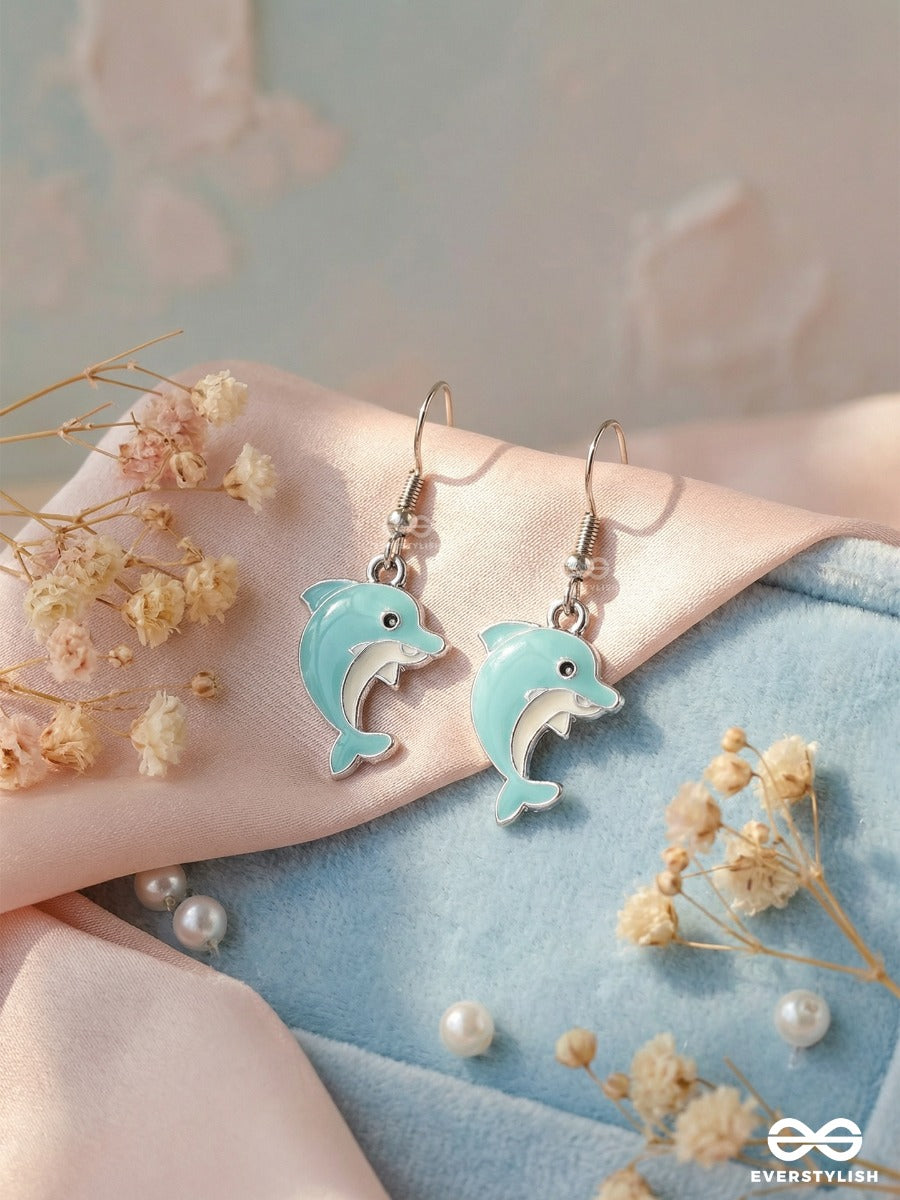 Dolphin Splash - Playful Aqua Blue Hook Earrings