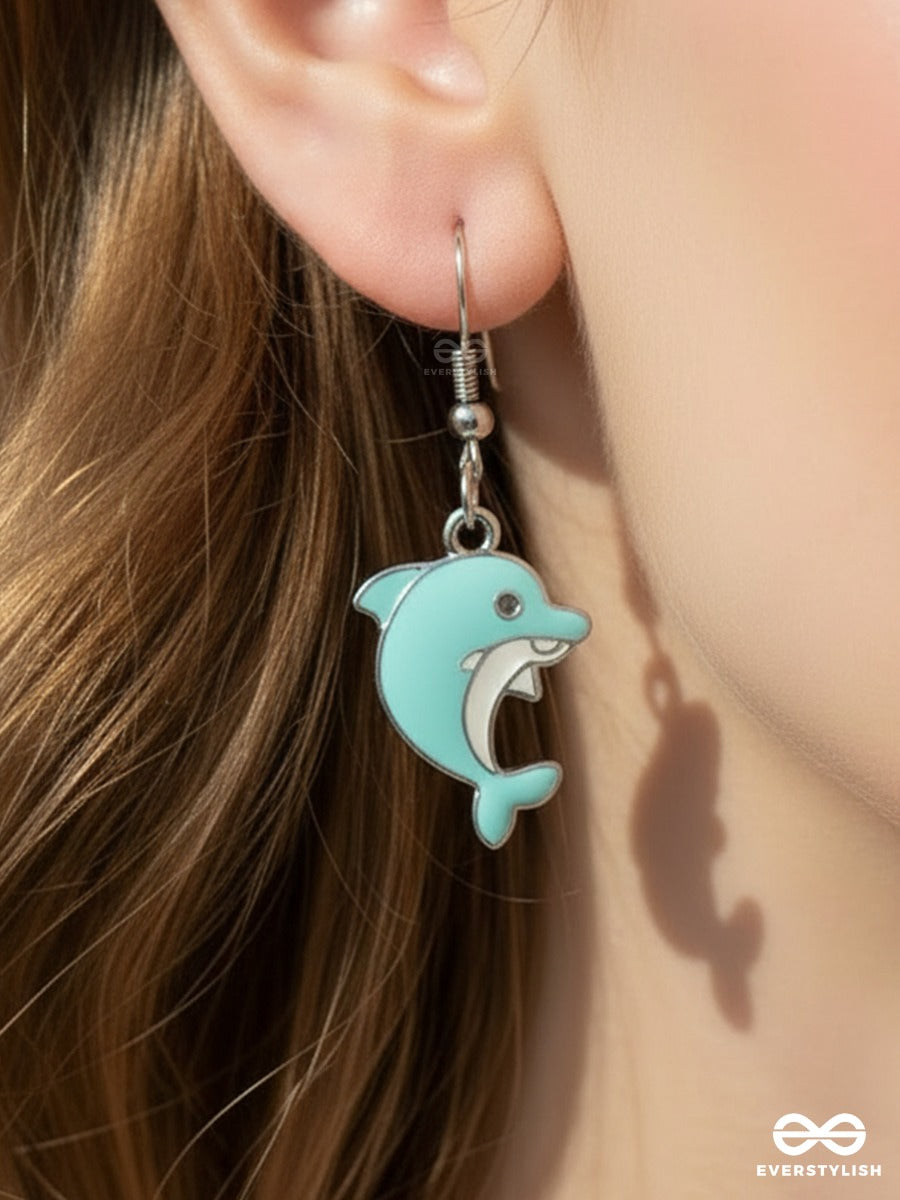 Dolphin Splash - Playful Aqua Blue Hook Earrings