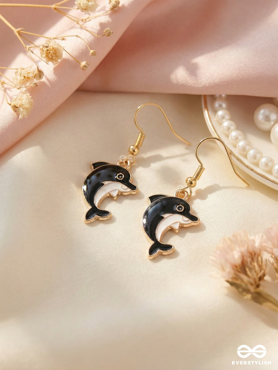 Black Splash - Quirky Dark Dolphin Drop Earrings