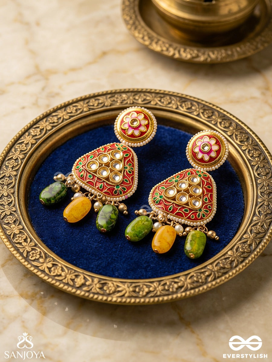 Satrangija - Rainbow-Clad- Festive Enamelled Kundan Earrings With Colorful Drops And Pearls