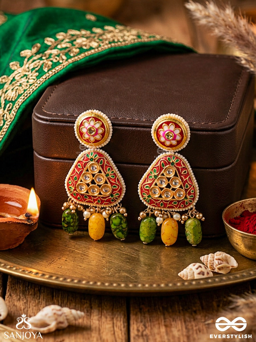 Satrangija - Rainbow-Clad- Festive Enamelled Kundan Earrings With Colorful Drops And Pearls