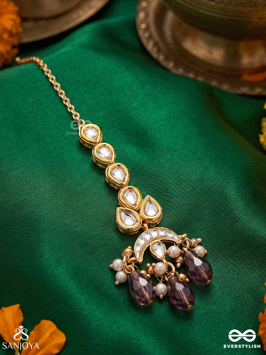 Manichandrika - Jewelled Moonlight - Delicate Maangtika With Polki Settings And Dangling Gem Accents