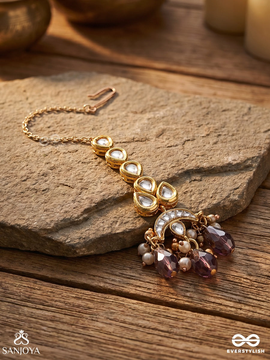 Manichandrika - Jewelled Moonlight - Delicate Maangtika With Polki Settings And Dangling Gem Accents