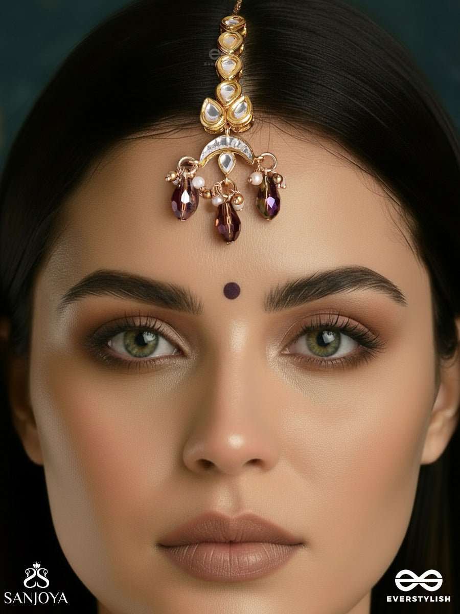 Manichandrika - Jewelled Moonlight - Delicate Maangtika With Polki Settings And Dangling Gem Accents