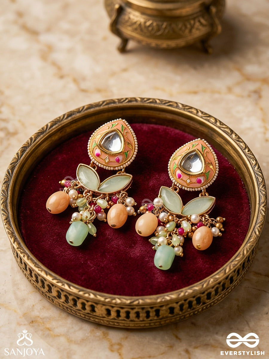 Vasantilata - Spring Vine- Charming Pastel Kundan Earrings With Gemstones, Beads And Pearl Drops
