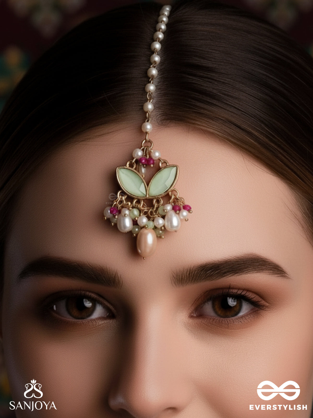 Vasantilata - Spring Vine- Charming Pastel Kundan Maangtika With Gemstones, Beads And Pearl Drops