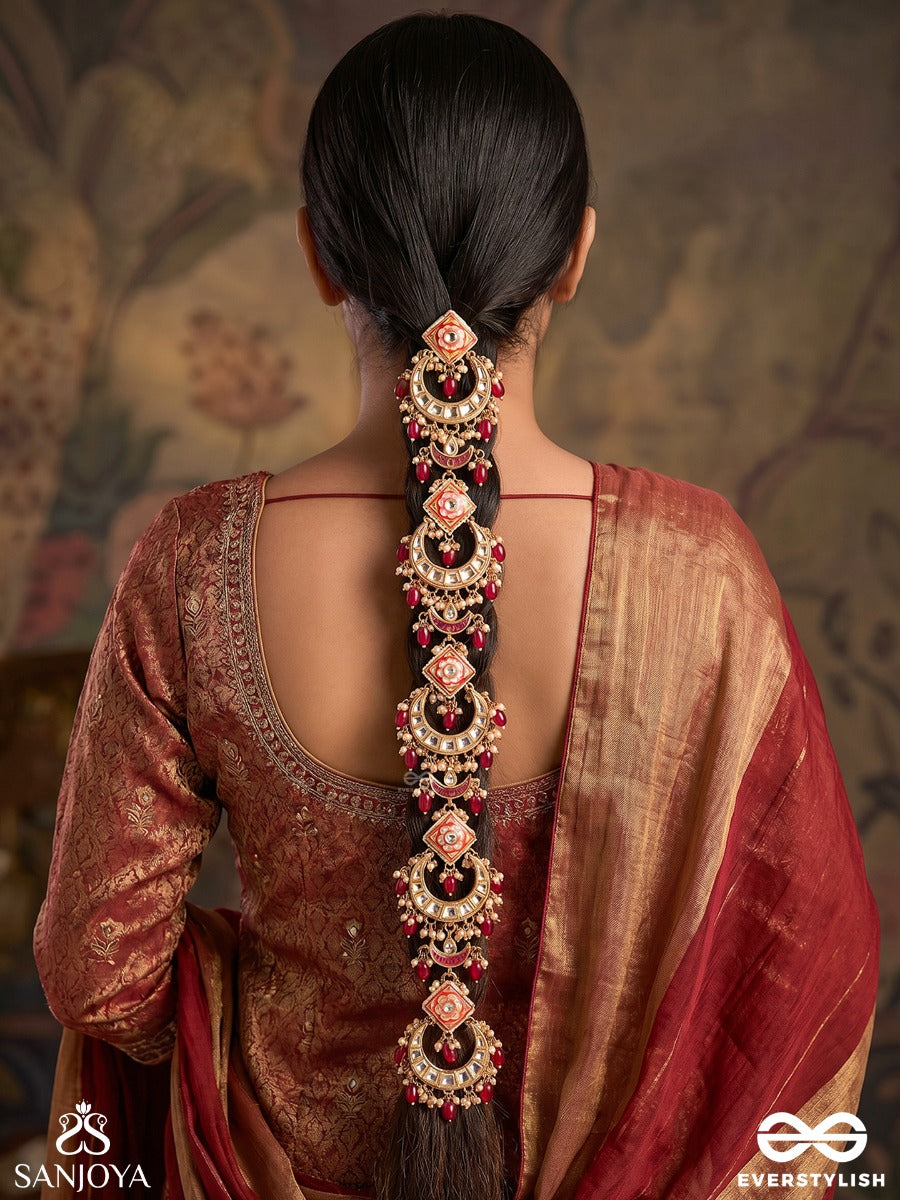 Keshashringa - Parandi Hair Crest - Ornamental Hair Accessory With Connected Motifs And Dangling Accents