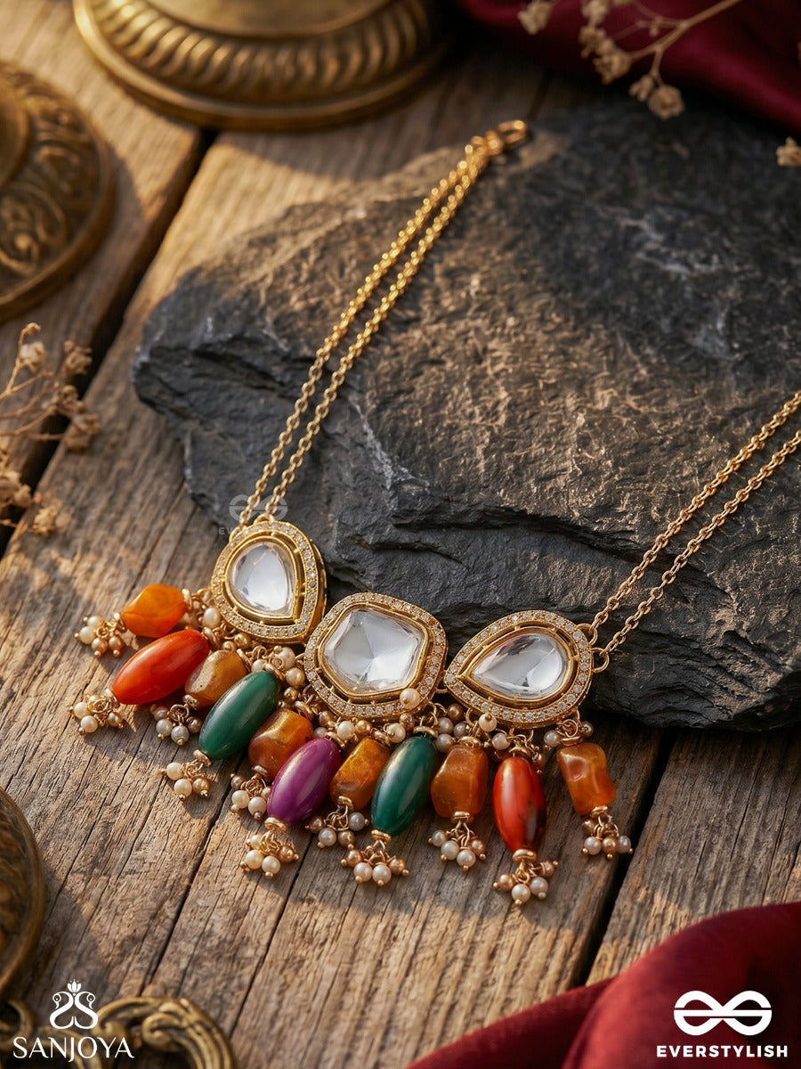 Rasaranjani - Colorful Harmony- Contemporary Kundan Statement Neckpiece With Deep-Hued Beads And Pearls