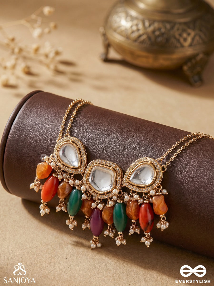Rasaranjani - Colorful Harmony- Contemporary Kundan Statement Neckpiece With Deep-Hued Beads And Pearls