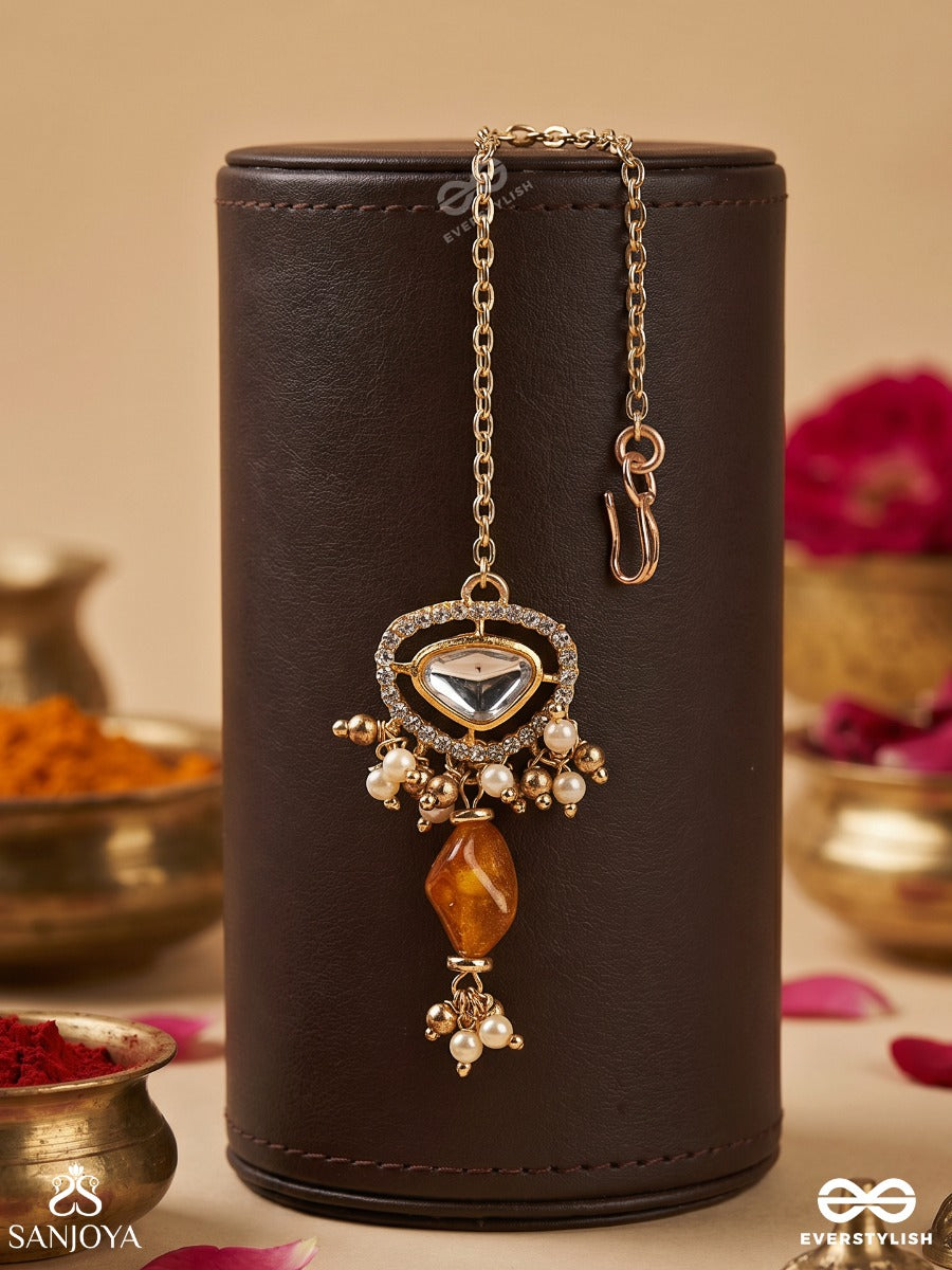 Rasaranjani - Colorful Harmony- Contemporary Kundan Statement Maangtika With Deep-Hued Beads And Pearls